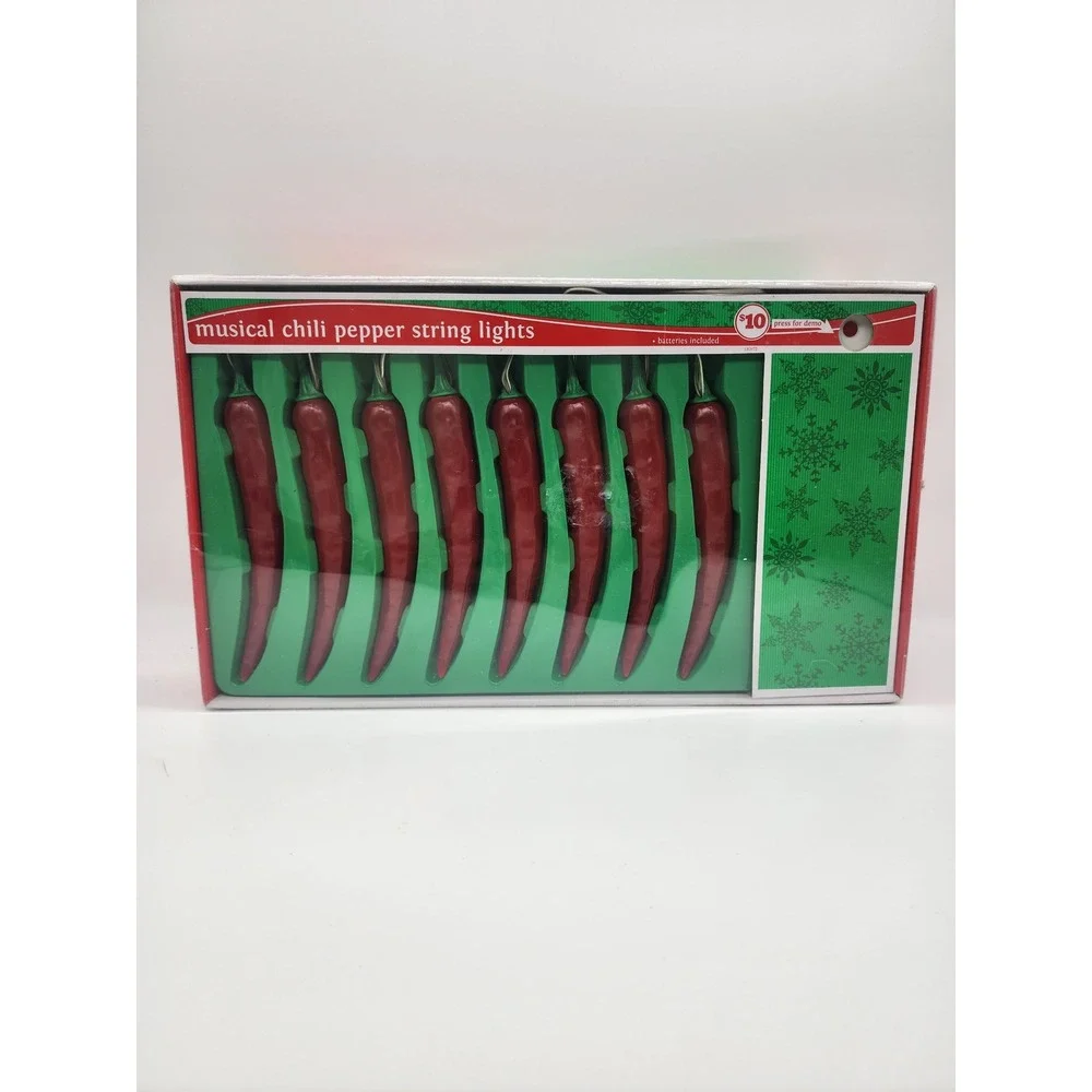 Musical Chili Pepper String Lights Red Feliz Navidad Holiday Decor Midwood Brand